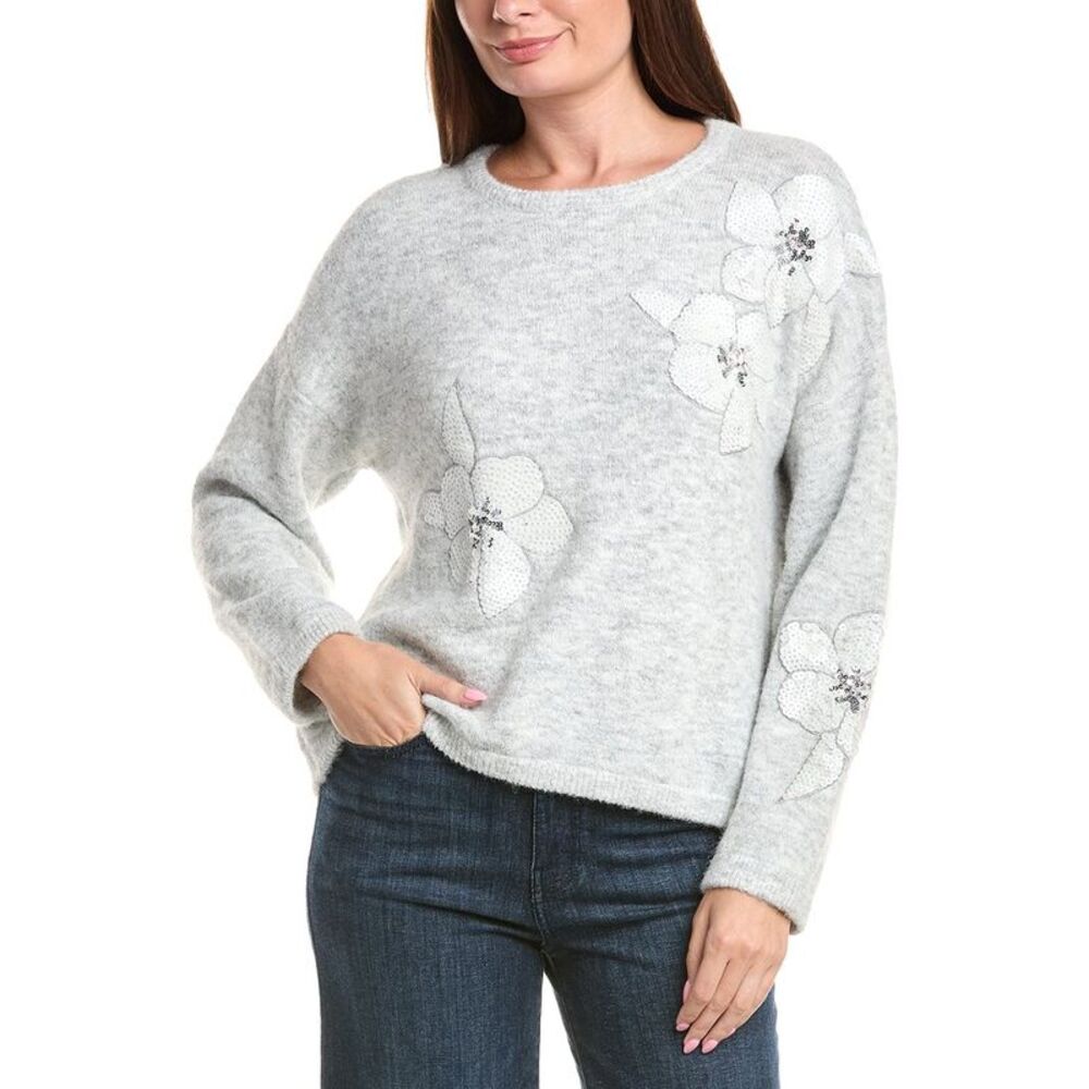 Picadilly Womens  Floral Sequin Wool-Blend Sweater, Gray